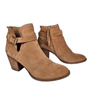 Sam Edelman Maurine Ankle Boots Leather Suede Block Heel Tan Womens 9M